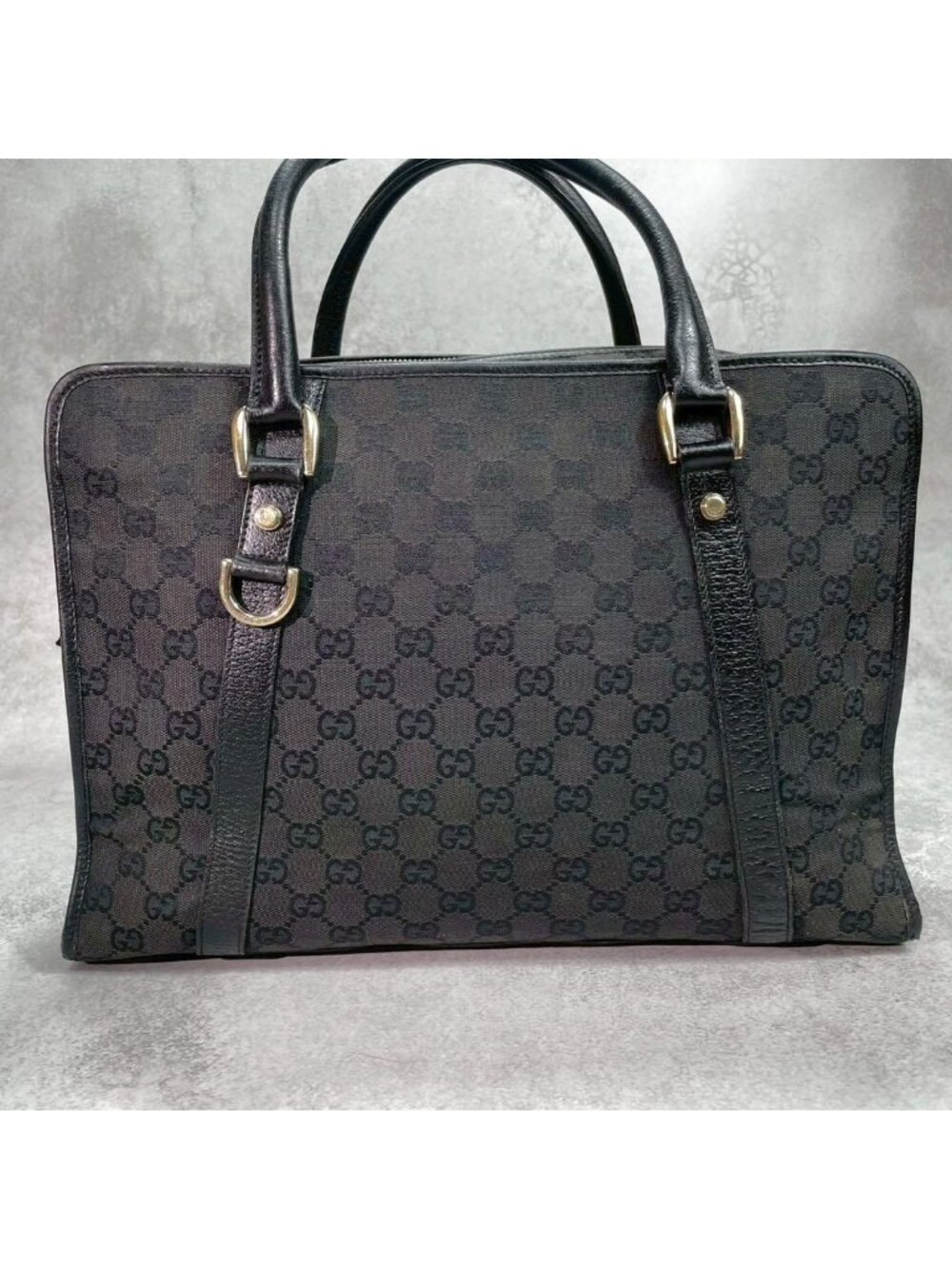 Gucci GG Tote Black Leather Logo Canvas - Picture 3 of 10